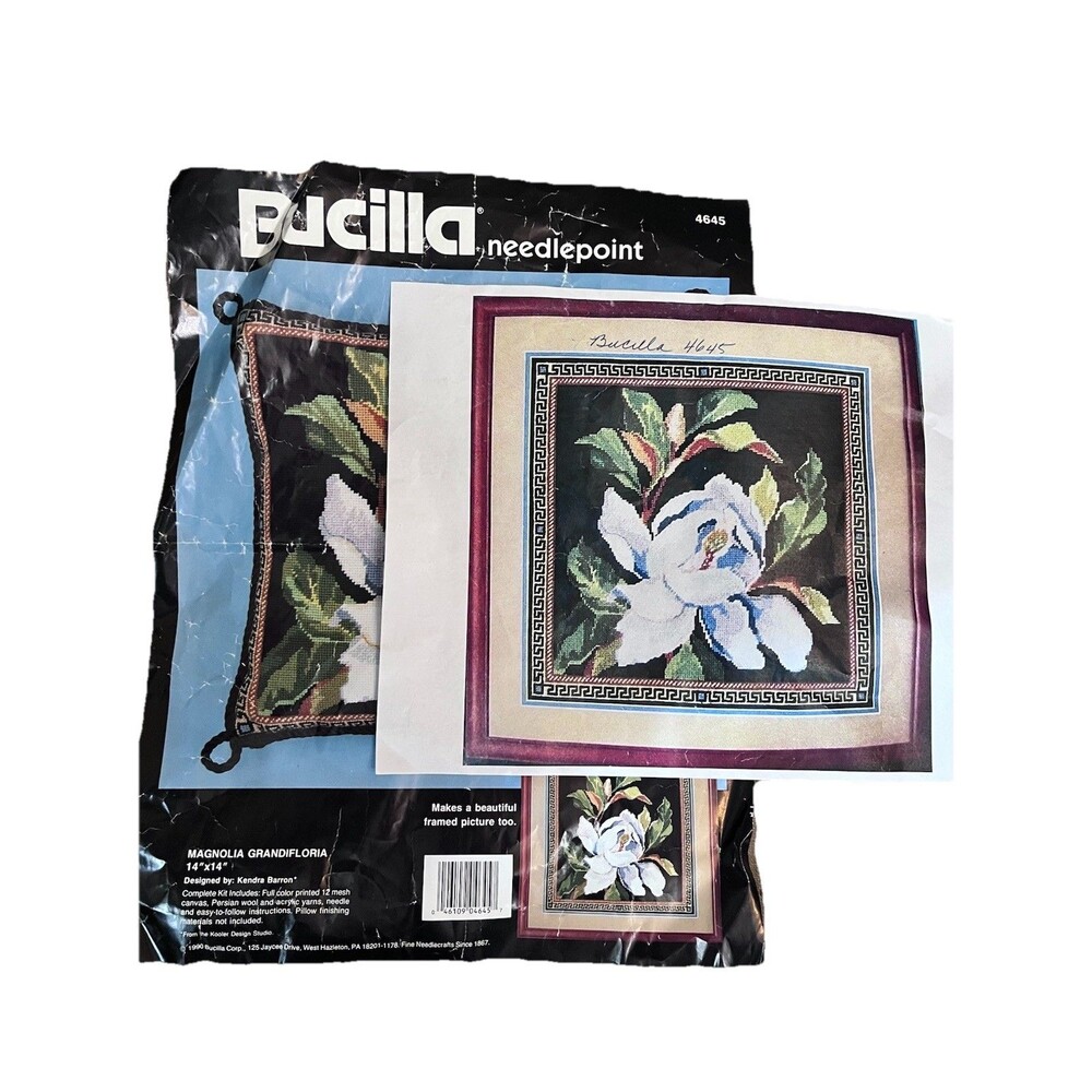 Bucilla Magnolia Grandifloria Needlepoint Pillow Cover Kit 4645 Vintage Kit